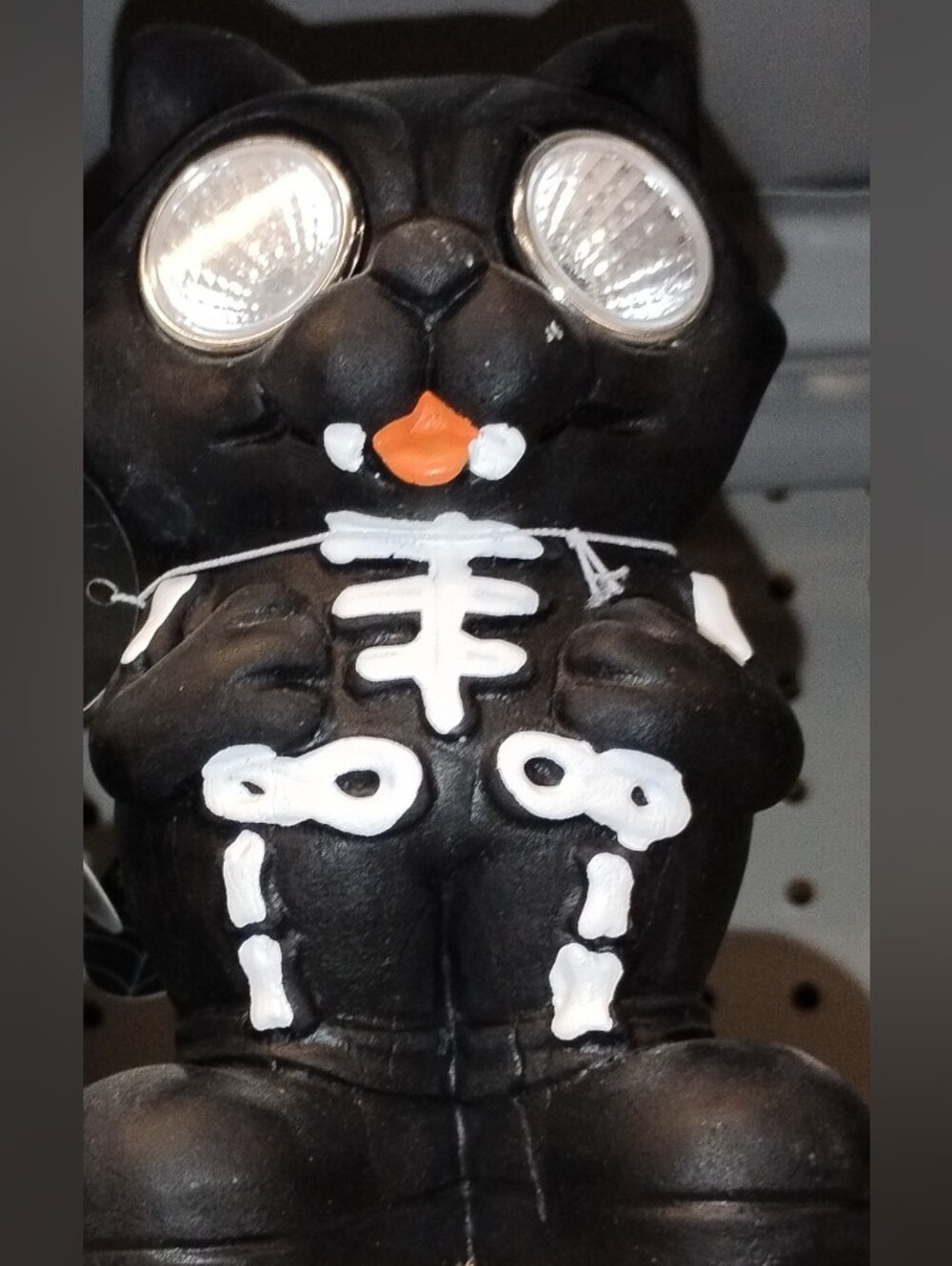 Black Skeleton Cat Decorative Figurine with White Bone Accents